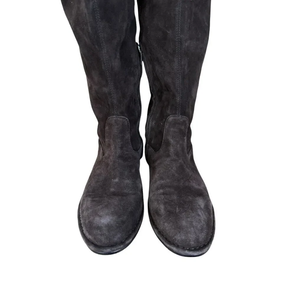 Frye Brown Suede Over-the-Knee Flat Boots with Tie Detail Size 8M